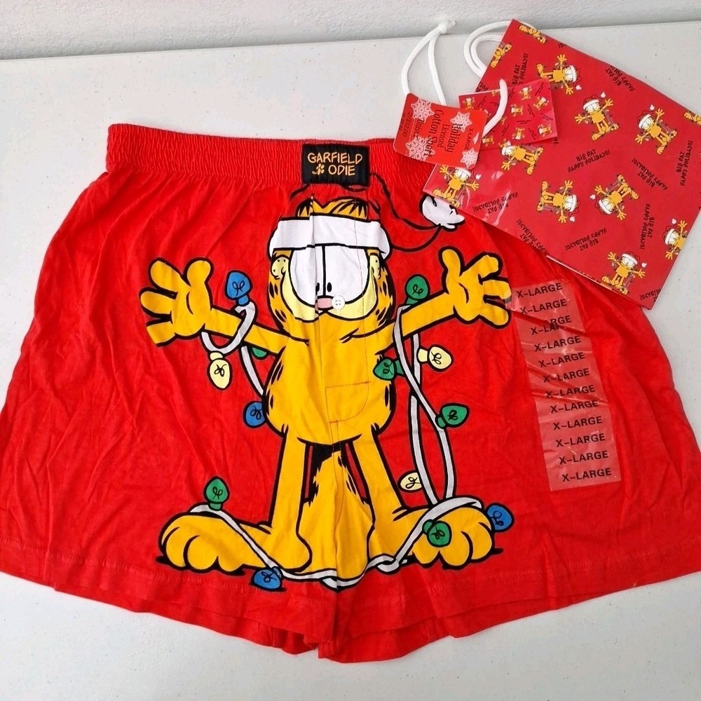 Vtg GARFIELD the Cat PAWS Boxers Mens XL Christmas Underwear W/ GIFT BAG, NWT - Picture 2 of 13
